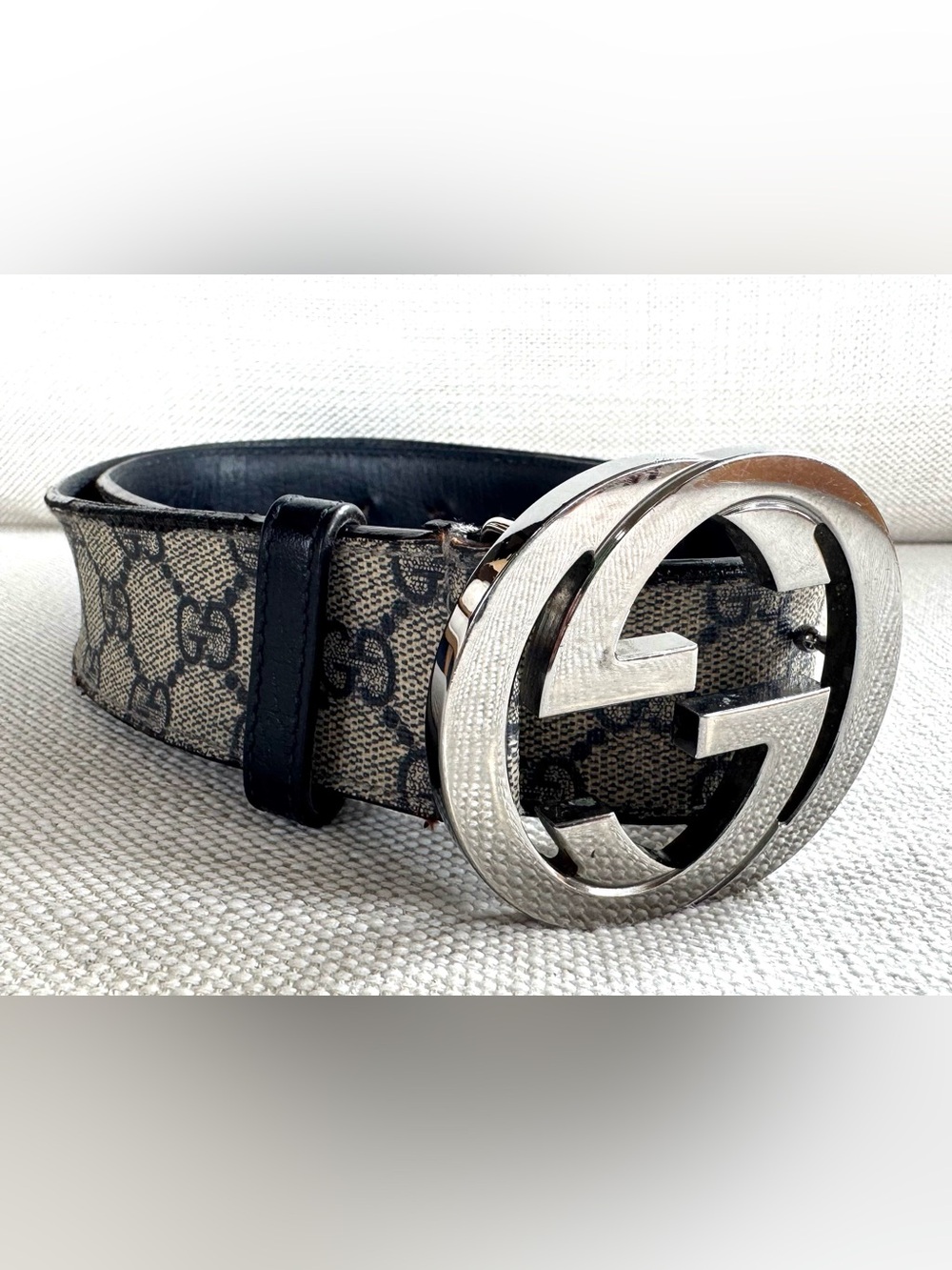 GUCCI GG Supreme Interlocking G Belt Blue Gray Monogram Leather 85/34 - Picture 10 of 10